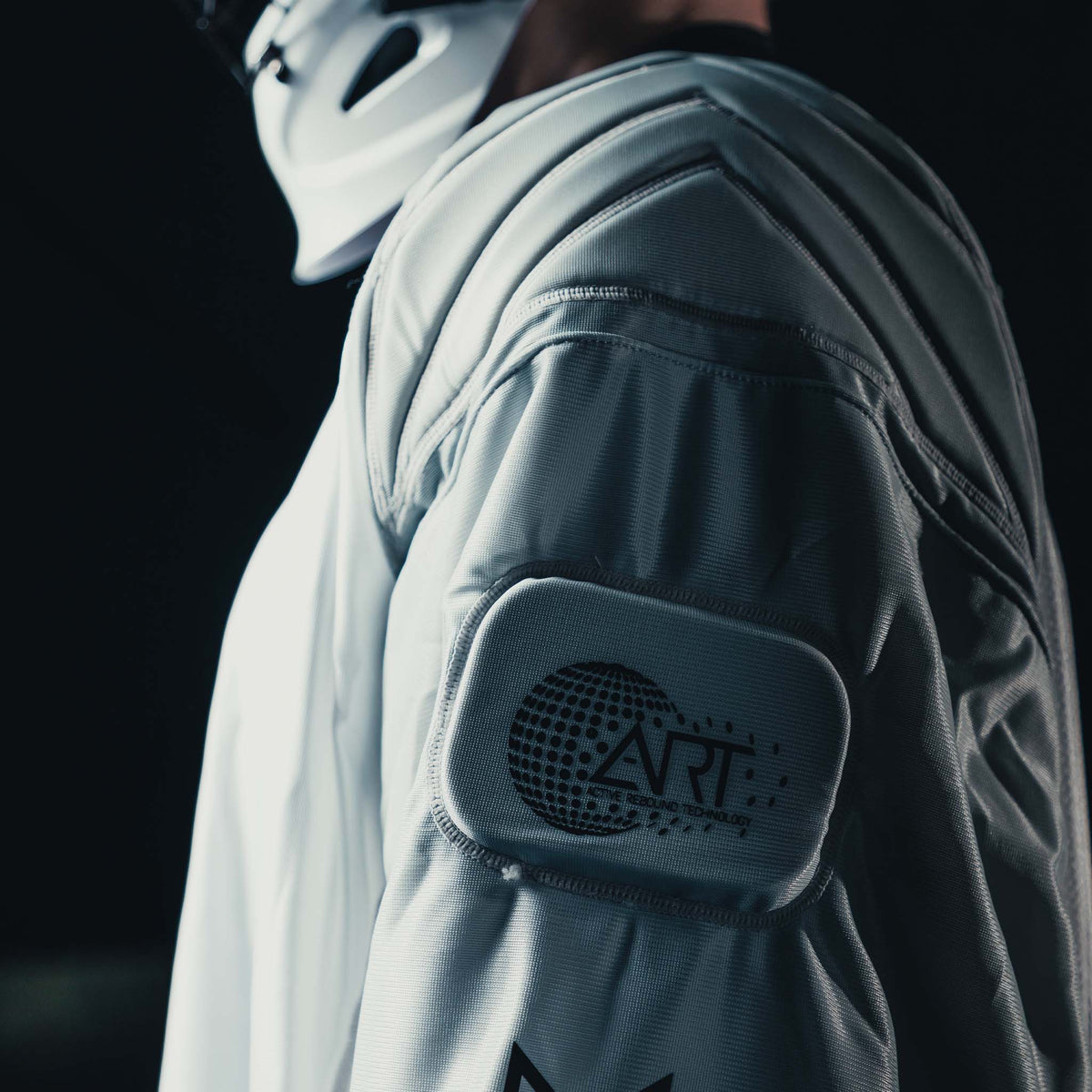 X2 Plus jersey ART shoulder pad side view while being worn