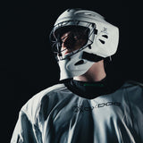 Goalkeeper looking up wearing the white Oxdog XGuard mask