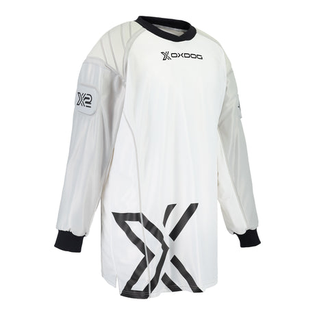 Oxdog X2 Plus goalie jersey at an angle, X2 shoulder badge