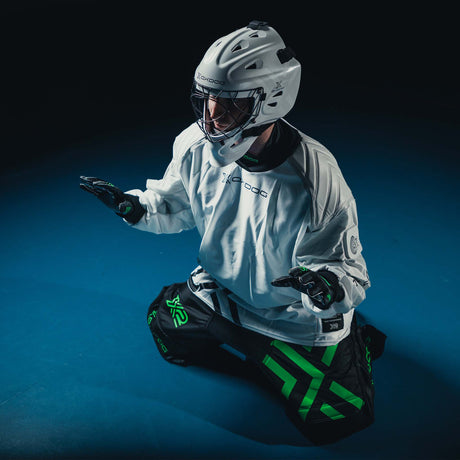 Goalkeeper in the X2 Plus kit from above, palms facing up